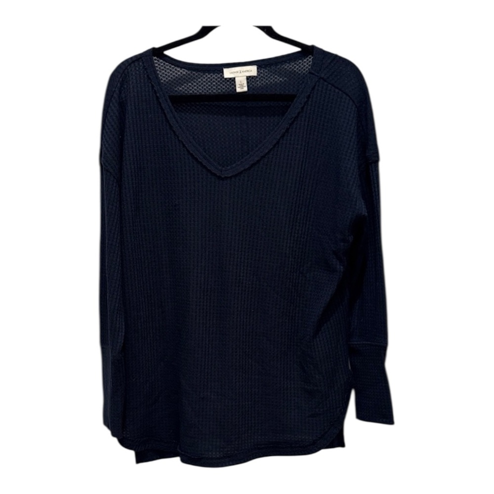 Vintage America Deep Blue Long Sleeve V-Neck Sweater Size Large